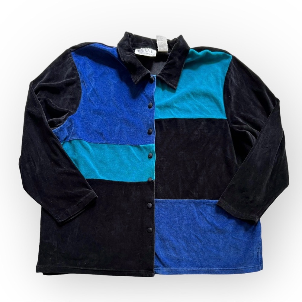 90s Colorblock Velour Button Down